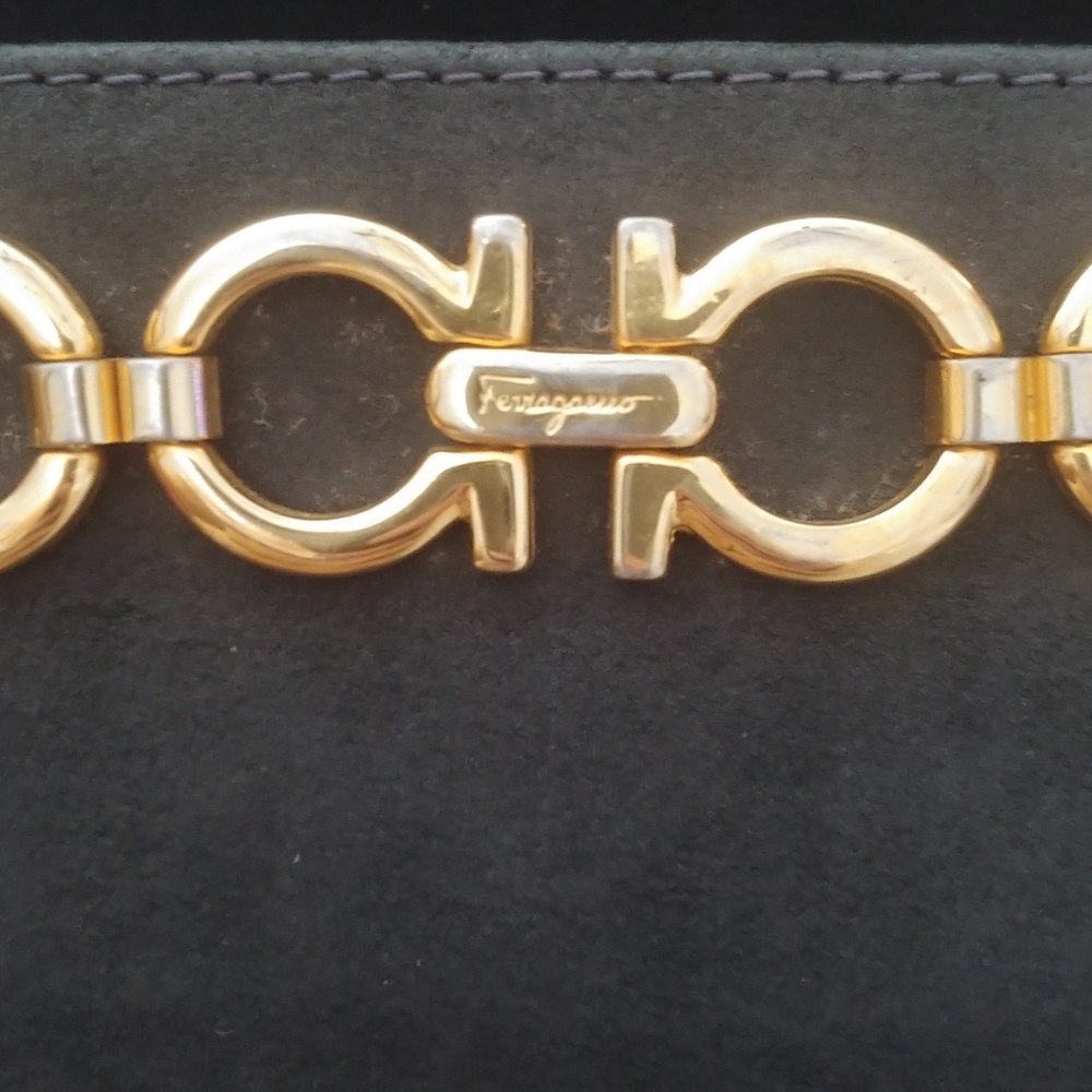 Ferragamo Black Suede Bag with Gold Accents - Picture 9 of 15